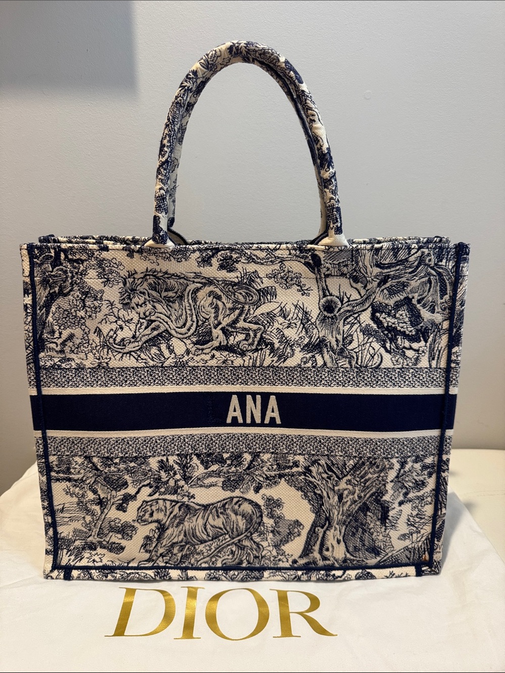 LARGE Dior Toile de Jouy Tote in Navy and White - Personalized ANA - Picture 2 of 6